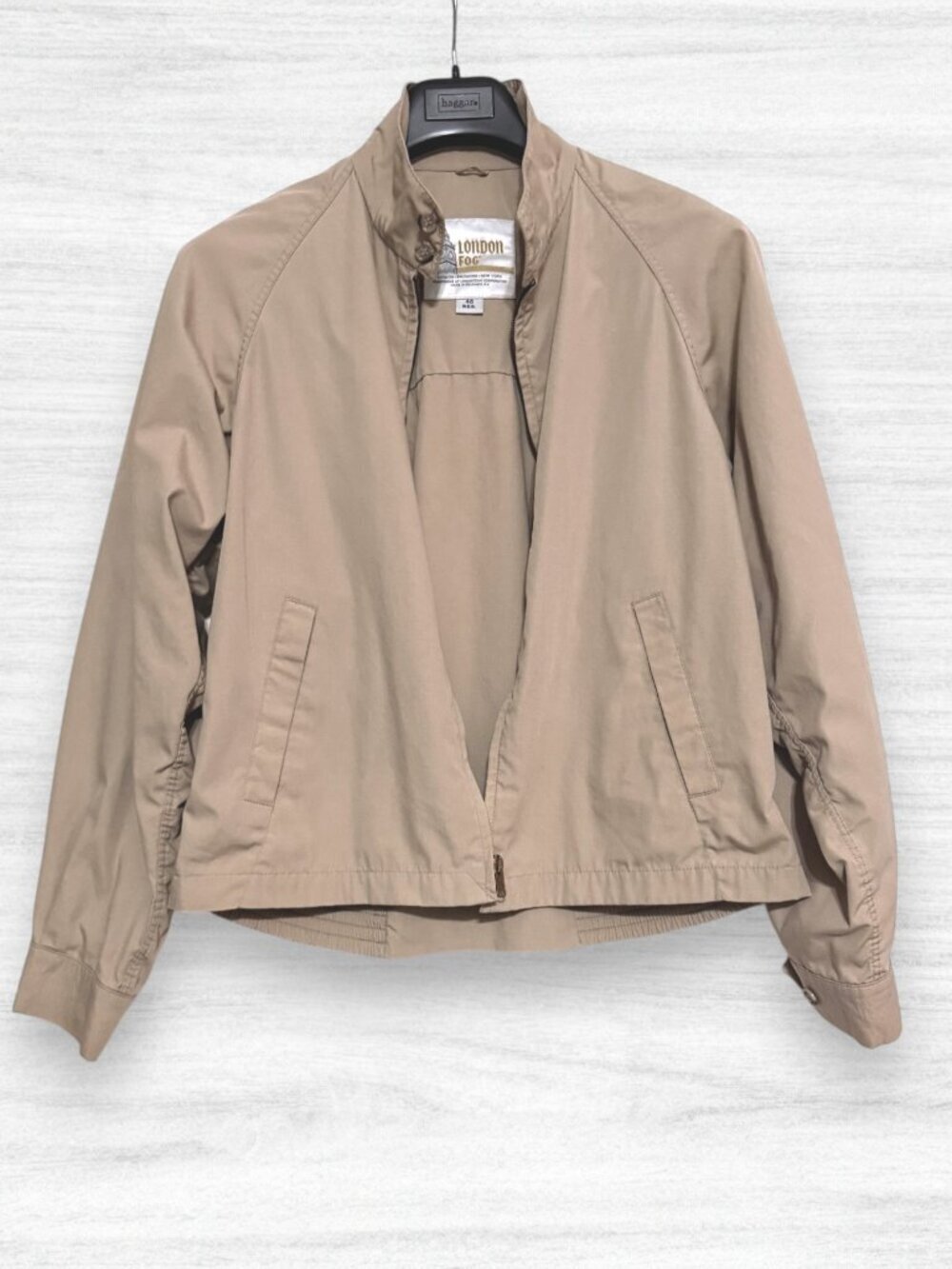 Vintage 80s London Fog Tan Harrington Jacket Mens L 40 Reg Zip Front Golf Casual